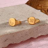 Vintage Couple Jewelry Engraved Square Rings Stainless Steel Finger R