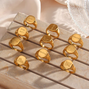 Vintage Couple Jewelry Engraved Square Rings Stainless Steel Finger R