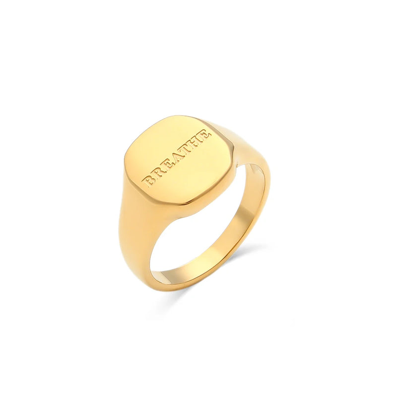Vintage Couple Jewelry Engraved Square Rings Stainless Steel Finger R