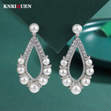 Vintage Court Pearl High Carbon Diamond Drop Earrings for Women