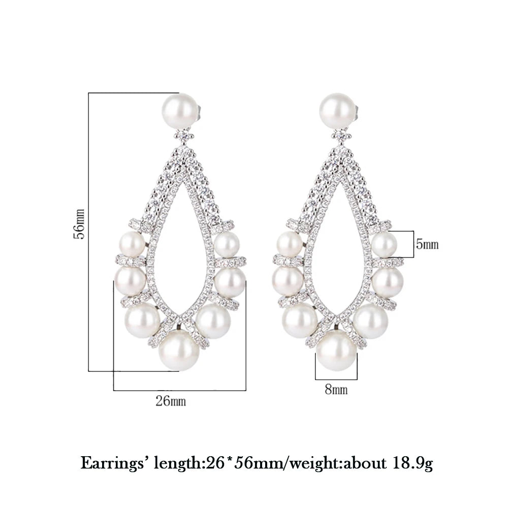 Vintage Court Pearl High Carbon Diamond Drop Earrings for Women