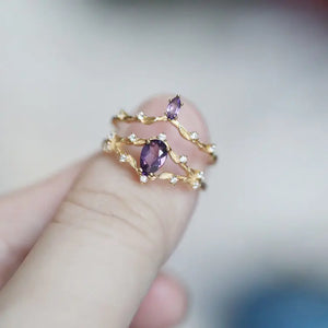 Vintage Amethyst Silver Set Diamond Ladies Ring Opening Adjustable