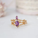 Vintage Amethyst Silver Set Diamond Ladies Ring Opening Adjustable
