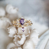 Vintage Amethyst Silver Set Diamond Ladies Ring Opening Adjustable