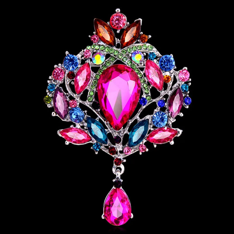 Vintage Crystal Clusters & Teardrop Charm Girl's Brooch