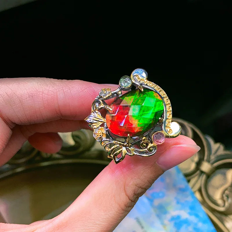 Vintage Watermelon Tourmaline Two Tone Silver Open Ring