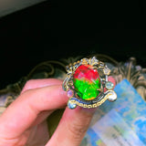 Vintage Watermelon Tourmaline Two Tone Silver Open Ring