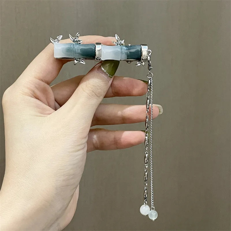 Vintage Bamboo Shape Hair Clips Chain Tassel Hair Pins