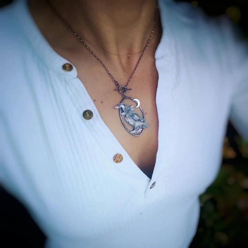 Vintage Dark Magic Crow Necklace for Women Men
