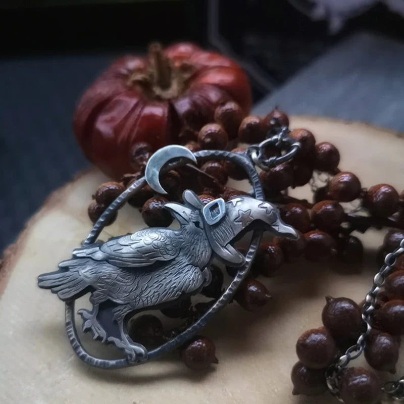 Vintage Dark Magic Crow Necklace for Women Men