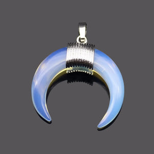 Crescent Moon Pendant Natural Stone Beads Opal Turquoise Amethyst Lapis