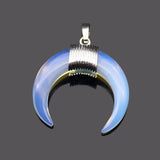 Crescent Moon Pendant Natural Stone Beads Opal Turquoise Amethyst Lapis