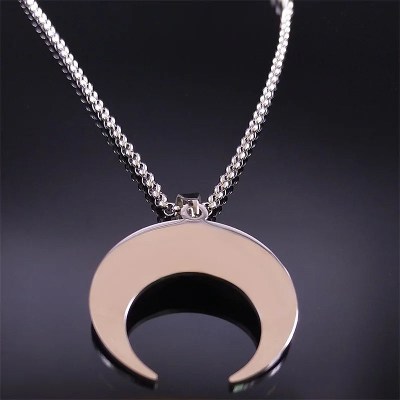 Vintage Crescent Moon Knot Pendant Stainless Steel Necklace