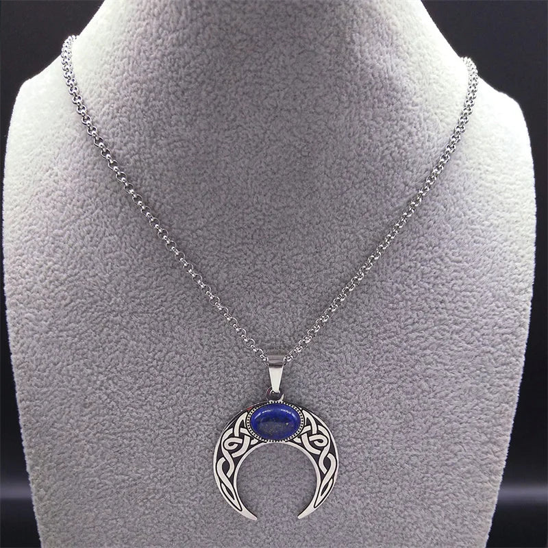 Vintage Crescent Moon Knot Pendant Stainless Steel Necklace