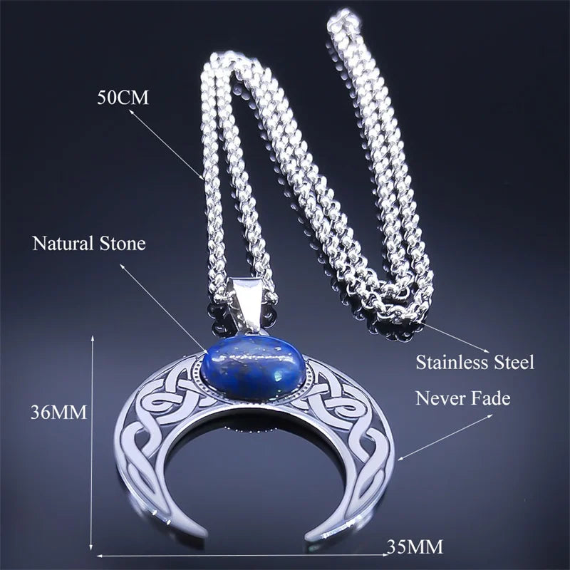 Vintage Crescent Moon Knot Pendant Stainless Steel Necklace