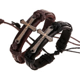 Vintage Cross Leather Bracelet Men Braided Star Rope Wrap Male Gift