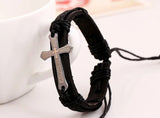Vintage Cross Leather Bracelet Men Braided Star Rope Wrap Male Gift