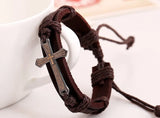 Vintage Cross Leather Bracelet Men Braided Star Rope Wrap Male Gift