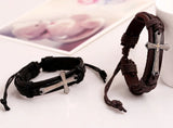 Vintage Cross Leather Bracelet Men Braided Star Rope Wrap Male Gift