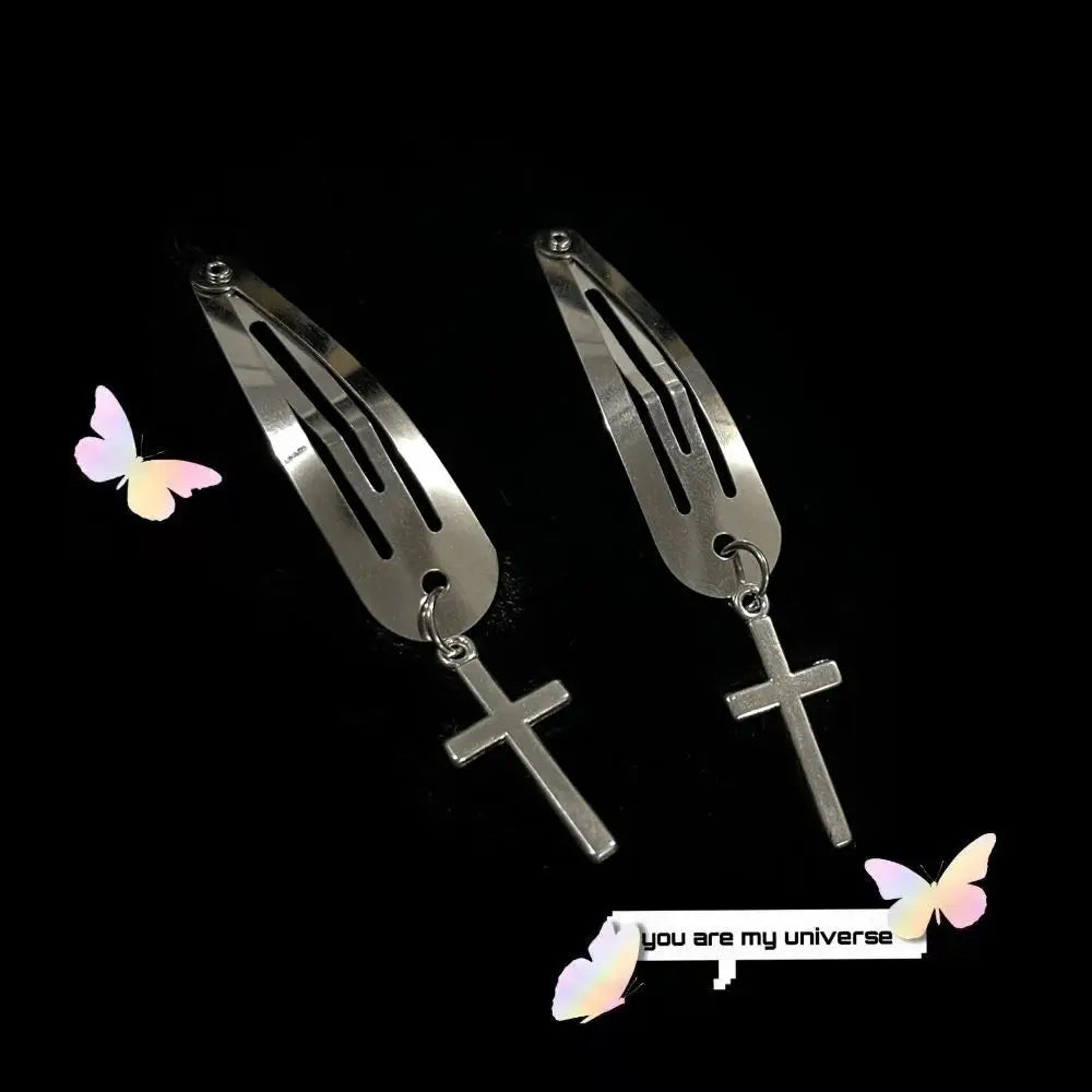 Vintage Cross Love Hairpin Silver Metal Y2K Jewelry