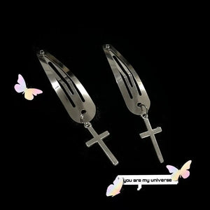 Vintage Cross Love Hairpin Silver Metal Y2K Jewelry
