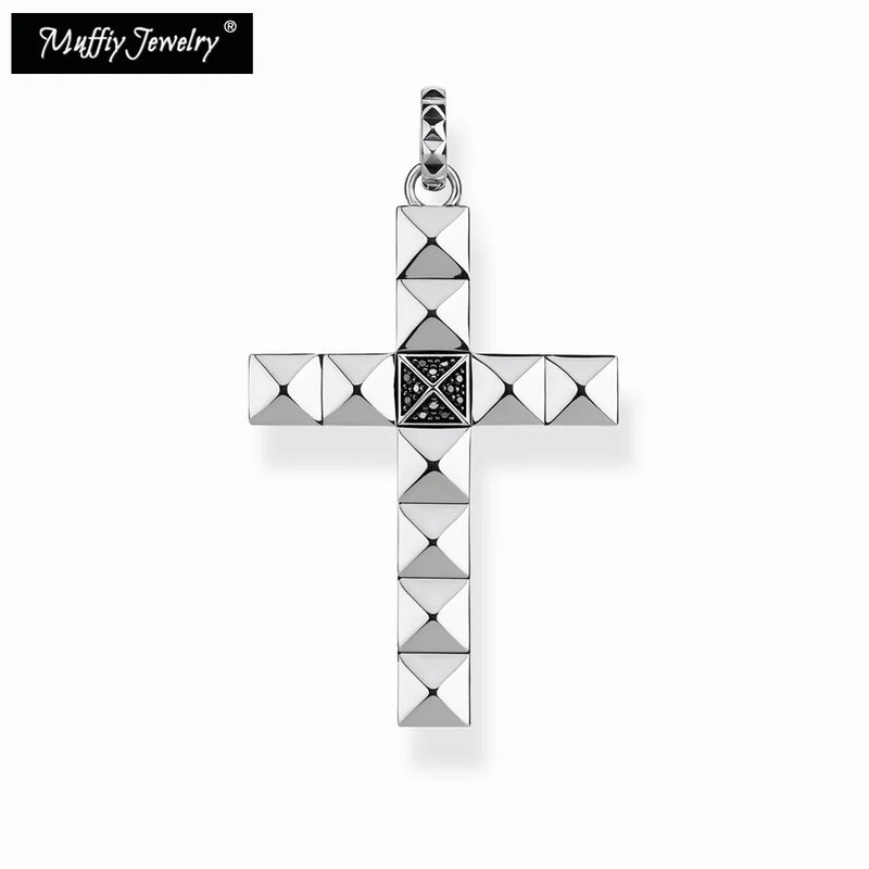 Vintage Cross Pendant with Stud, 925 Sterling Silver