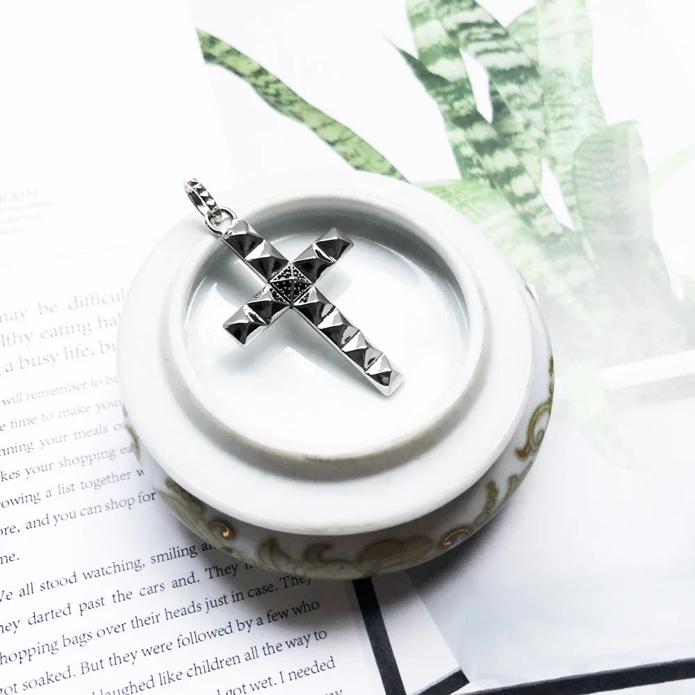 Vintage Cross Pendant with Stud, 925 Sterling Silver