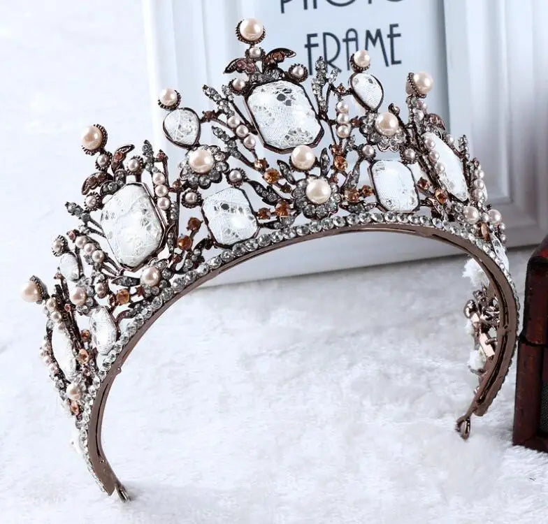 Vintage Crystal Beads Tiara Headband Baroque Crown