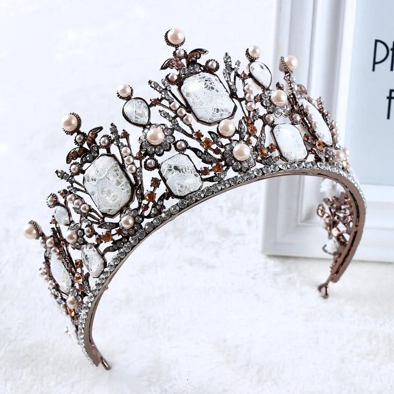 Vintage Crystal Beads Tiara Headband Baroque Crown