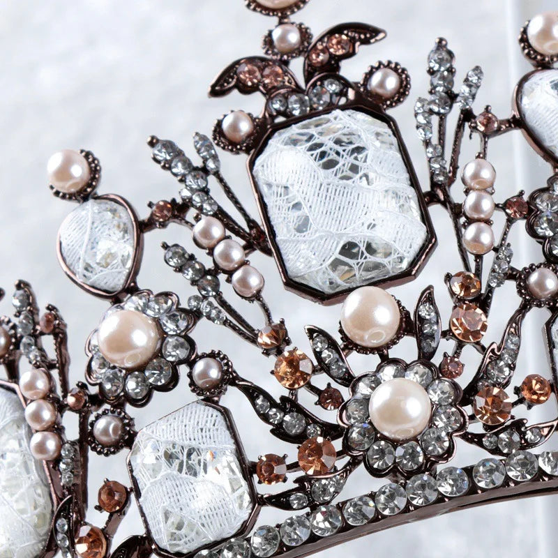 Vintage Crystal Beads Tiara Headband Baroque Crown