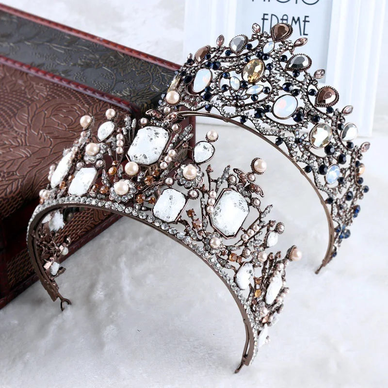 Vintage Crystal Beads Tiara Headband Baroque Crown