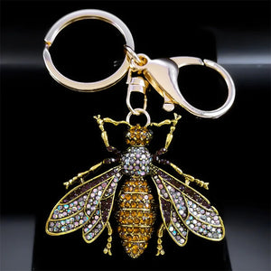 Vintage Crystal Bee Pendant Key Chain Rhinestone Keyring