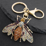Vintage Crystal Bee Pendant Key Chain Rhinestone Keyring
