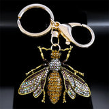 Vintage Crystal Bee Pendant Key Chain Rhinestone Keyring
