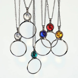 Vintage Crystal Magnifying Glass Necklace Pendant Grandma Gift