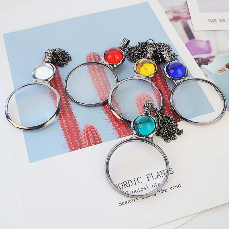 Vintage Crystal Magnifying Glass Necklace Pendant Grandma Gift