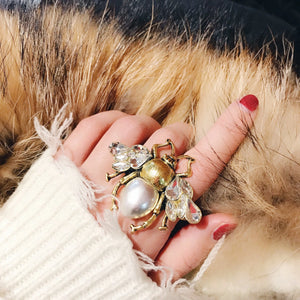 Vintage Crystal Pearl Bees Finger Rings for Women