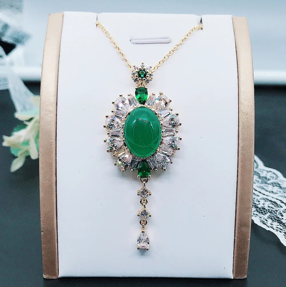 Vintage Crystal Pendant Sweater Necklace Yellow Zircon Charms Short Chain