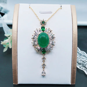 Vintage Crystal Pendant Sweater Necklace Yellow Zircon Charms Short Chain