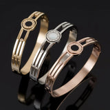 Vintage Crystal Roman Numerals Bangle Couple Bracelet Hollow Shell Jewelry