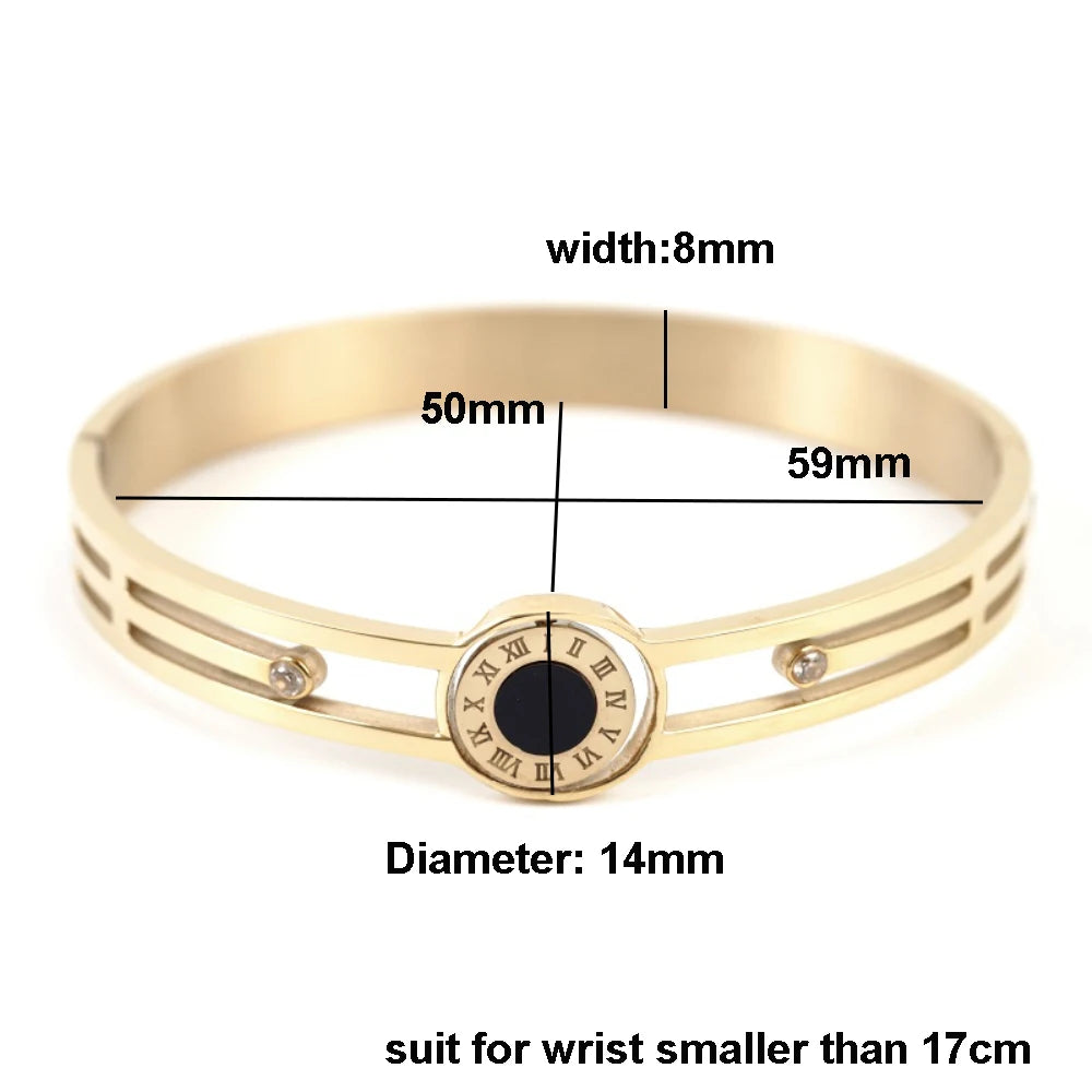 Vintage Crystal Roman Numerals Bangle Couple Bracelet Hollow Shell Jewelry