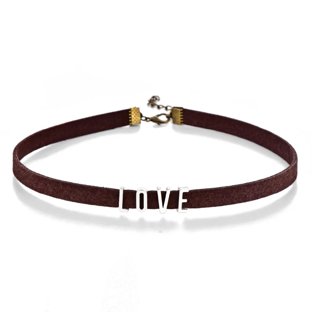 Vintage Name Letters Brown Velvet Chokers Necklace for Women