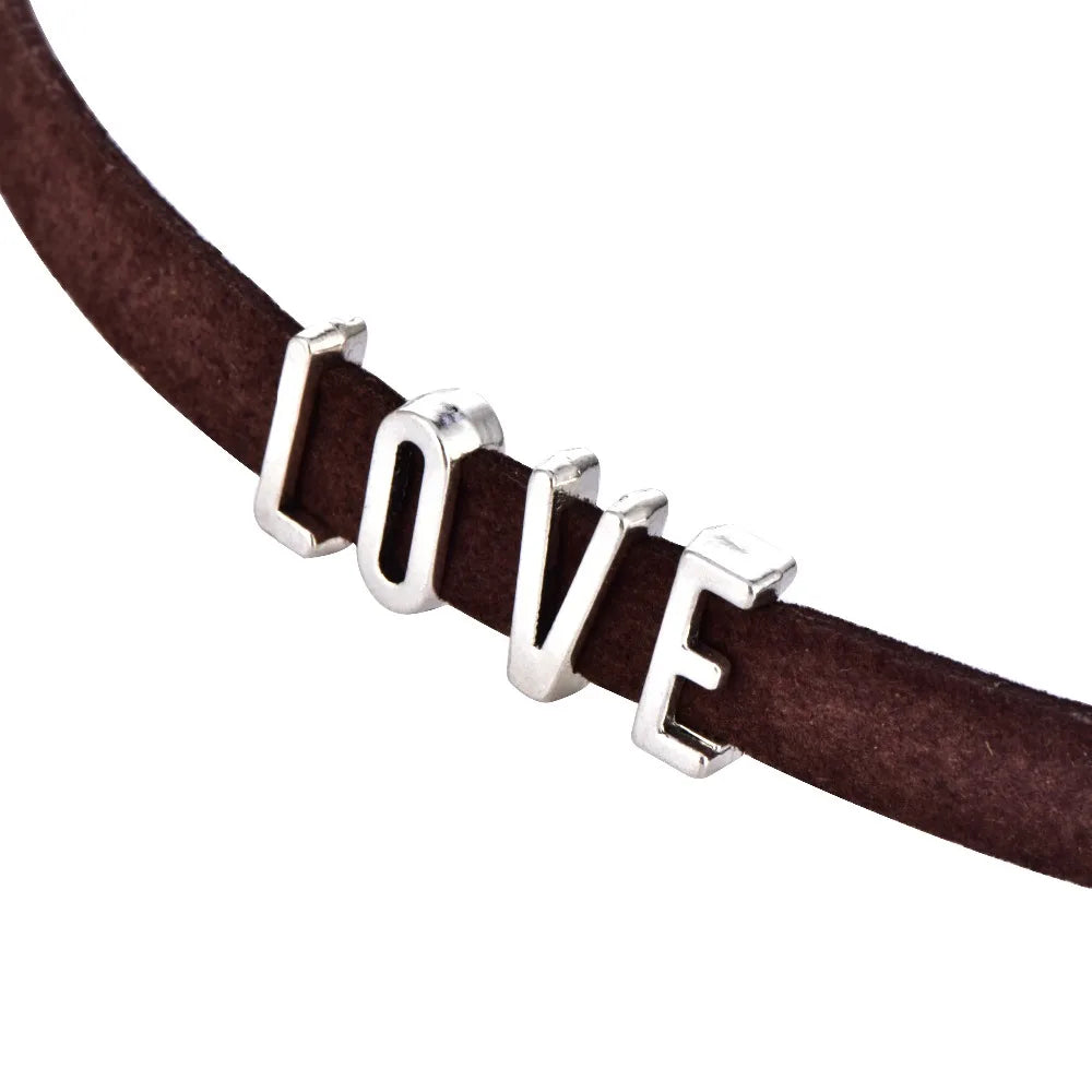 Vintage Name Letters Brown Velvet Chokers Necklace for Women