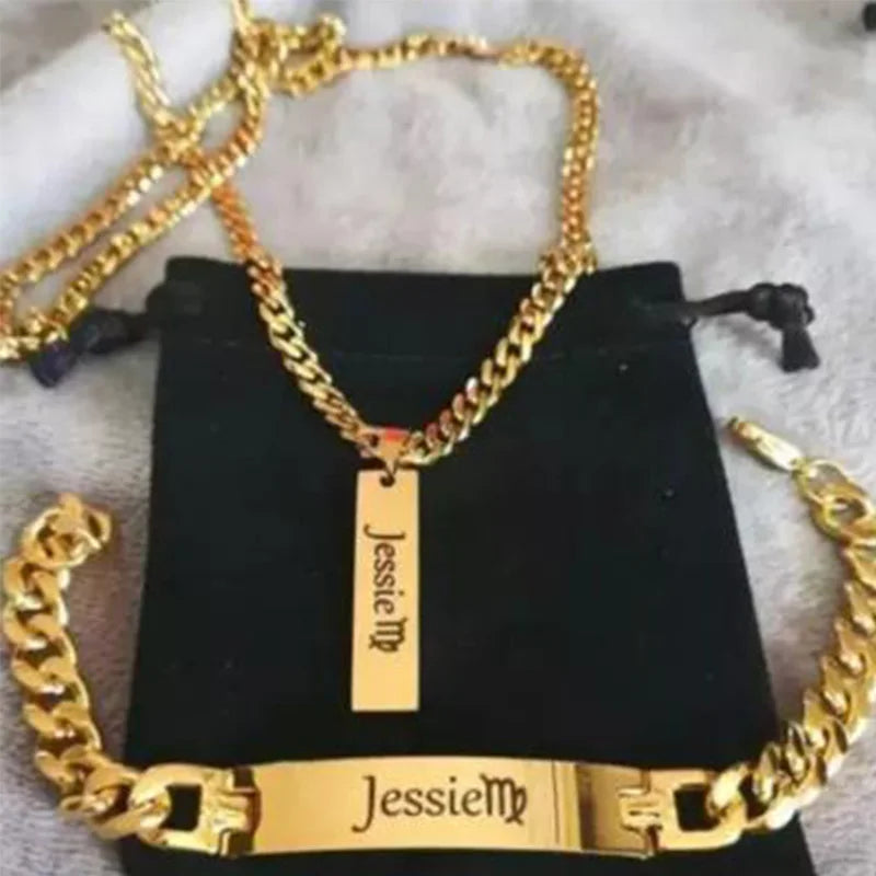 Vintage Name Necklace For Women Personalized Cuba Chain Bar Necklaces Pendant