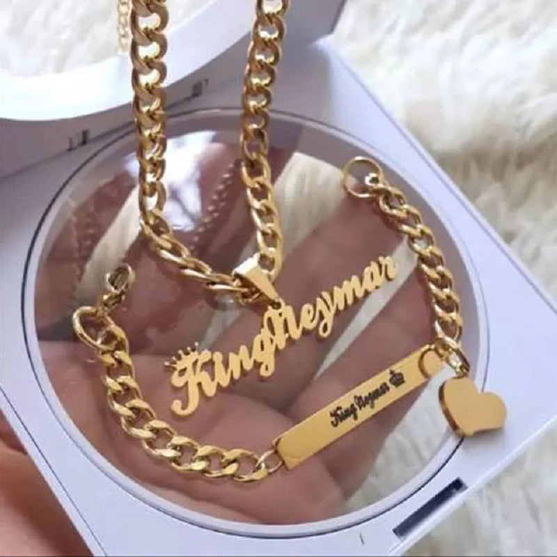 Vintage Name Necklace For Women Personalized Cuba Chain Bar Necklaces Pendant