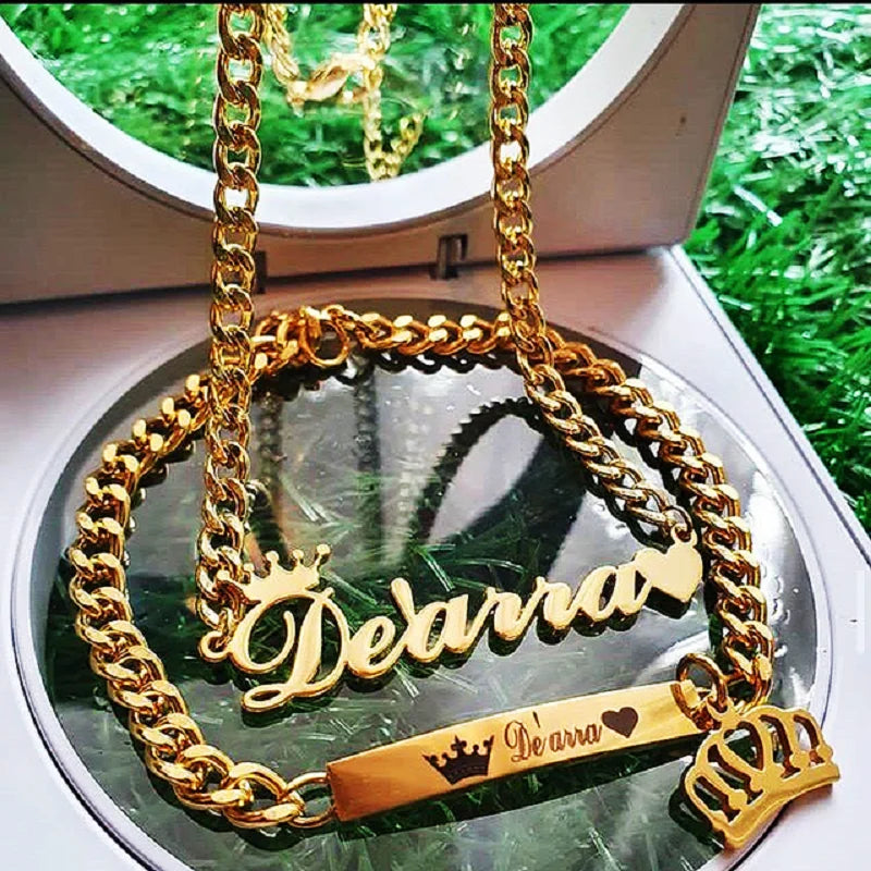 Vintage Name Necklace For Women Personalized Cuba Chain Bar Necklaces Pendant