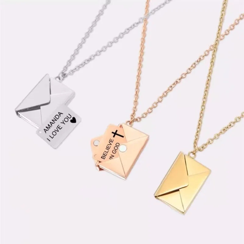 Vintage Love Letter Envelope Pendant Necklaces For Women