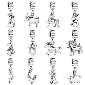Vintage Chinese Zodiac Pendant Charm 925 Sterling Silver Animal Bead DIY Jewelry