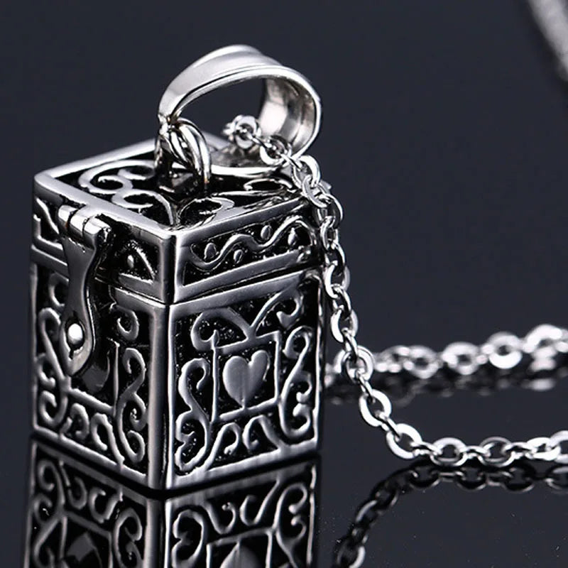 Vintage Cylinder Openable Cremation Funeral Jewelry Stainless Steel Tibetan Box
