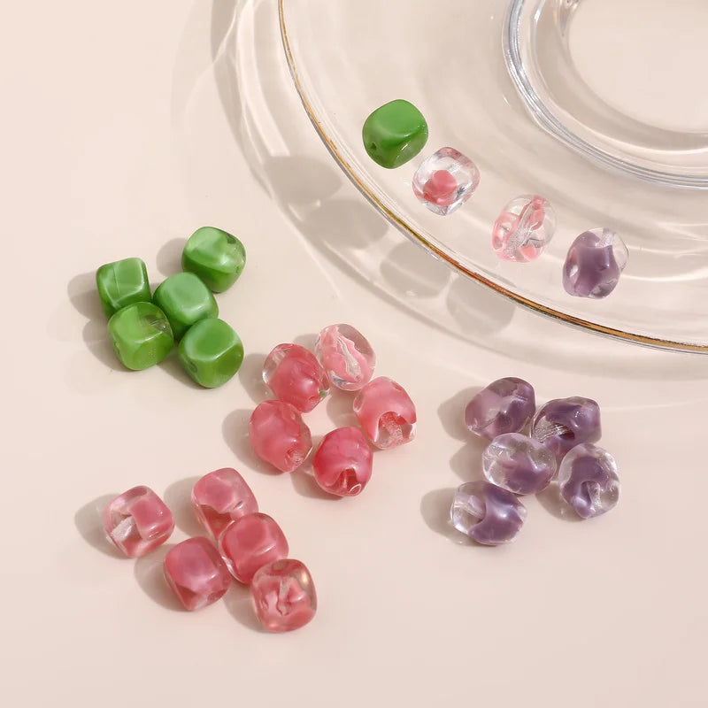 Czech Pink & Green Glass Beads - DIY Jewelry Material